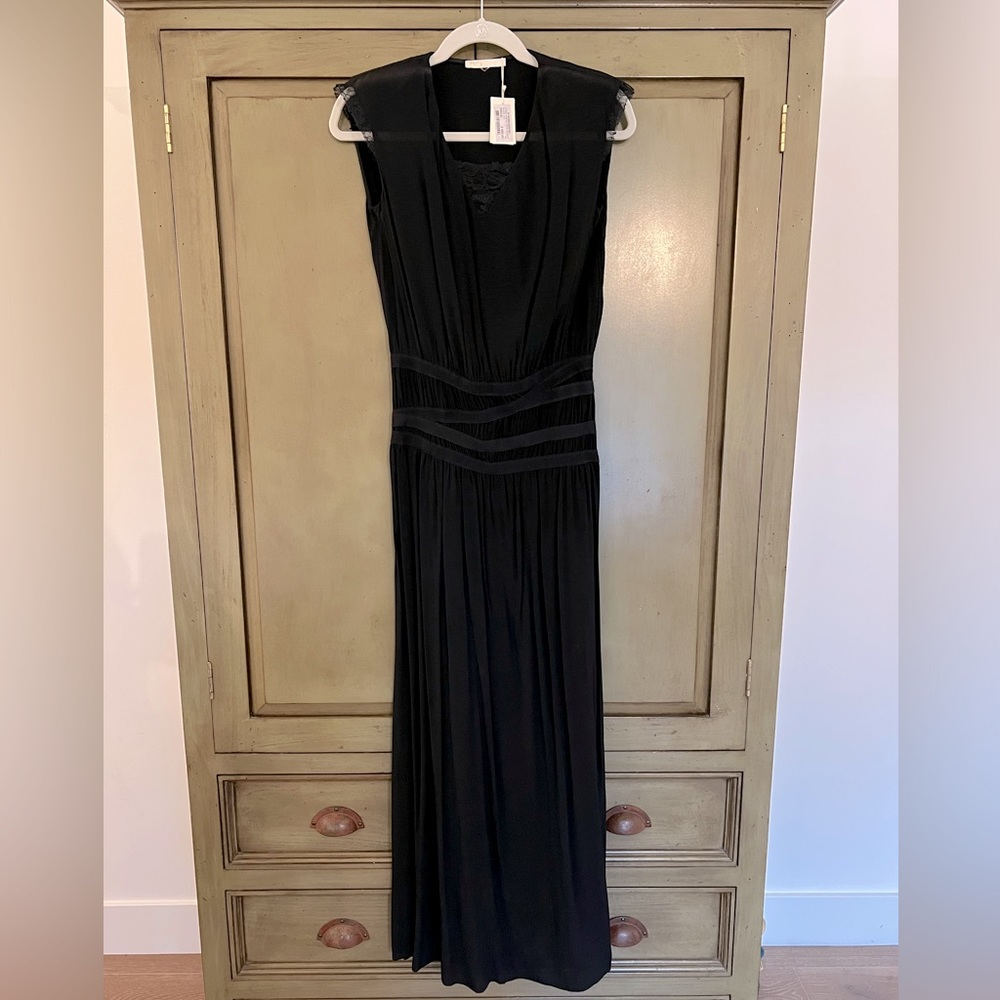 Maje Womens Long Ruched Waist Dress - Lace Detail - NWT SZ 2 / M